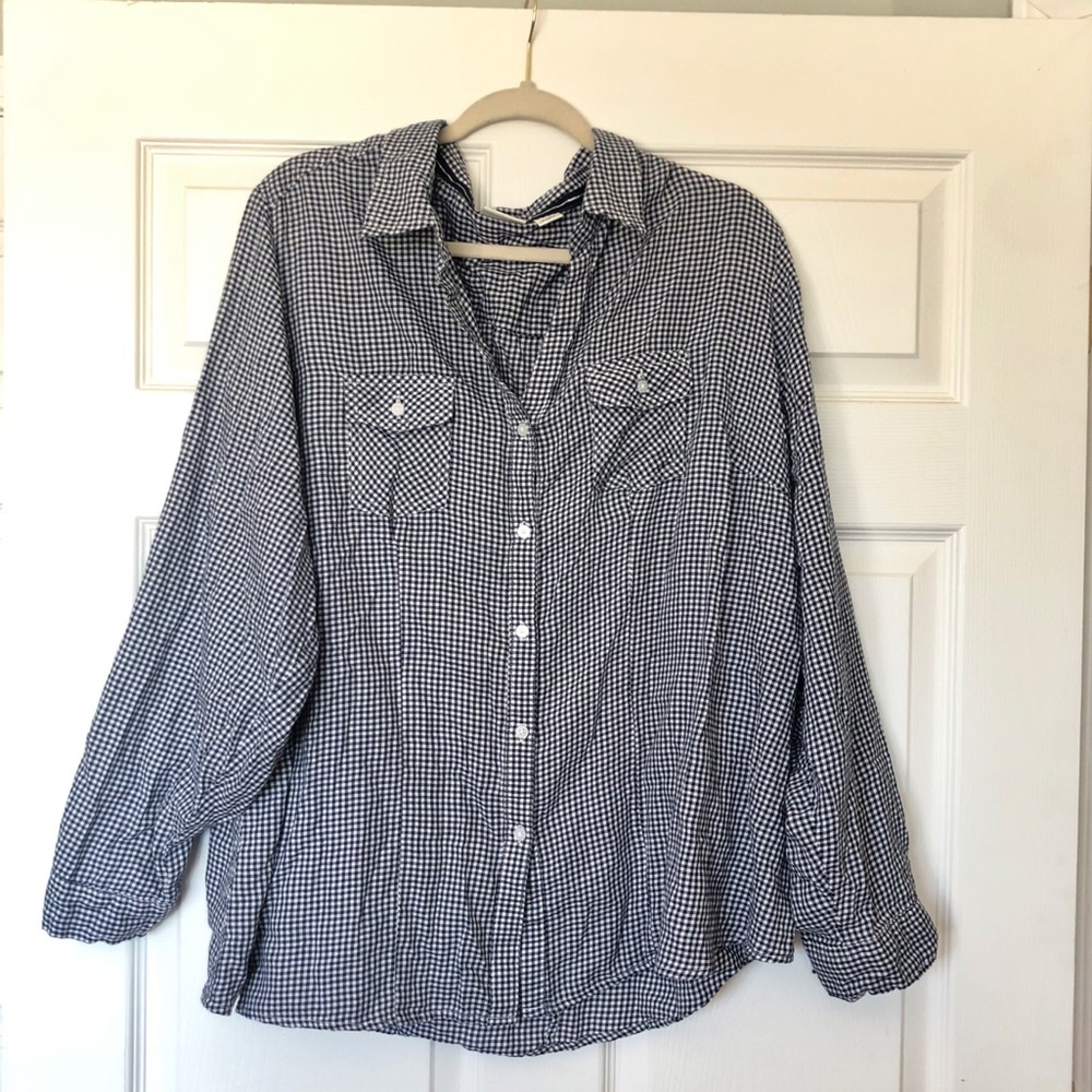 Cato Women’s Plus Navy Gingham Button Top - 26/28